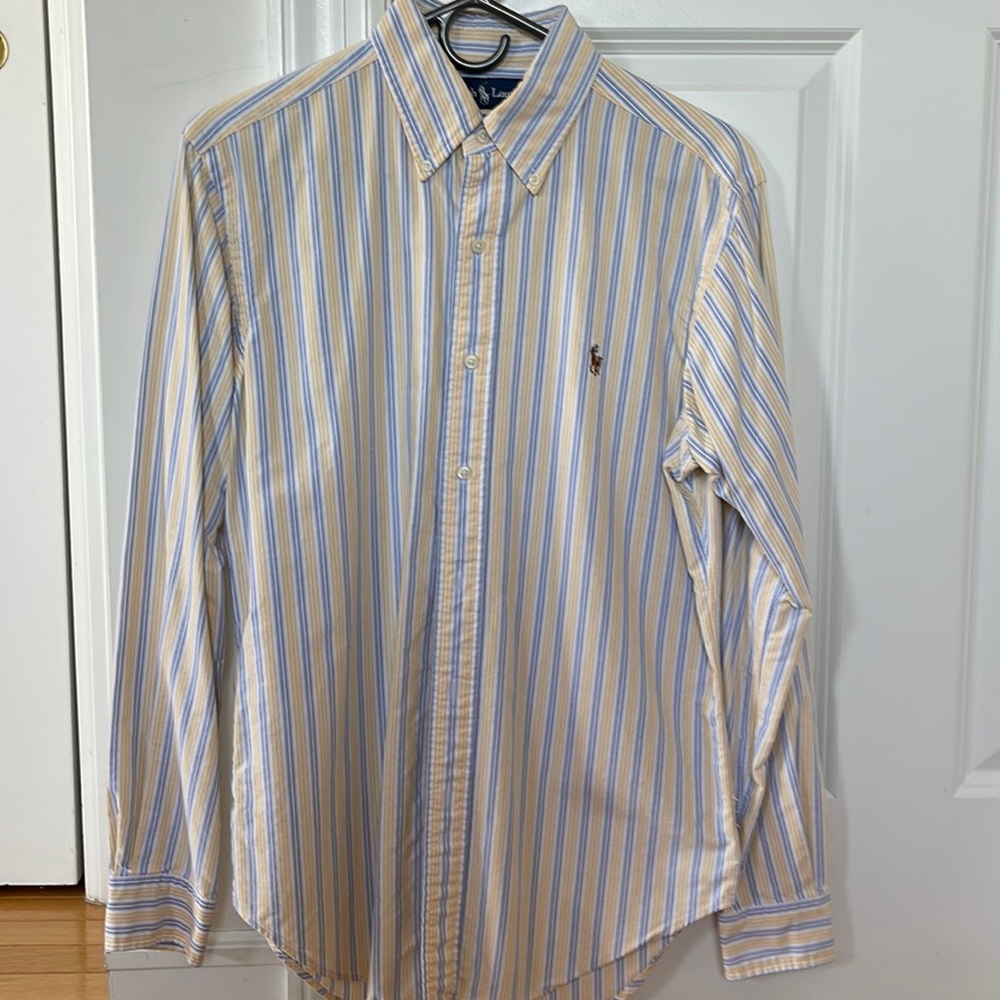 Ralph Lauren classic fit stripe yellow blue button down size small runs full